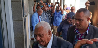 Former Fiji prime minister Voreqe Bainimarama entering the Suva Magistrates Court 10 March 2023