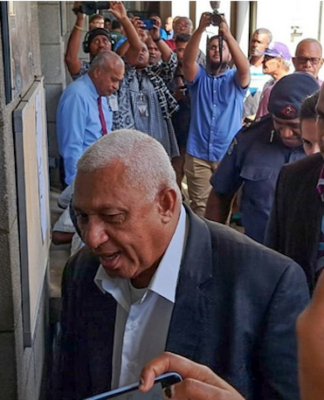 Former Fiji prime minister Voreqe Bainimarama entering the Suva Magistrates Court 10 March 2023