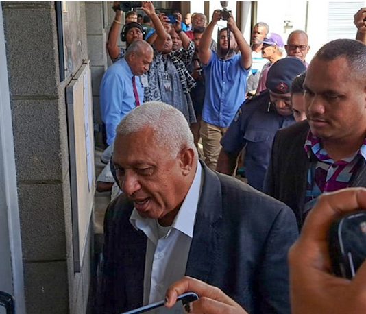 Former Fiji prime minister Voreqe Bainimarama entering the Suva Magistrates Court 10 March 2023