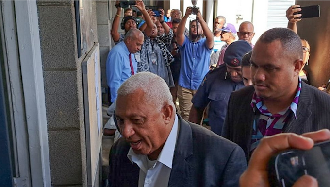 Former Fiji prime minister Voreqe Bainimarama entering the Suva Magistrates Court 10 March 2023