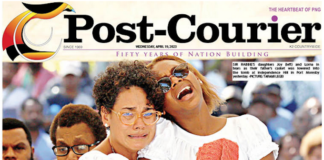 Today's PNG Post-Courier front page featuring the final farewell to the late former prime minister Sir Rabbie Namaliu