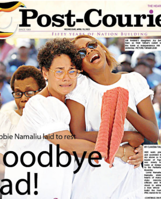 Today's PNG Post-Courier front page featuring the final farewell to the late former prime minister Sir Rabbie Namaliu