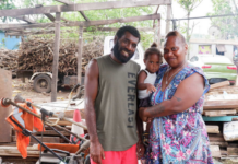 Frederica Atavi (right) with her son and husband Tom of Sisead village