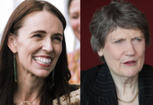 Former NZ prime ministers Jacinda Ardern (left) and Helen Clark