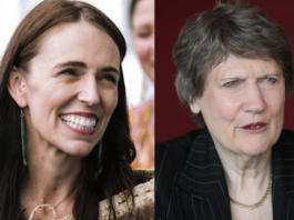 Former NZ prime ministers Jacinda Ardern (left) and Helen Clark