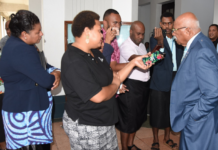 Fiji Prime Minister Sitiveni Rabuka speaks to reporters after the Media Industry Development Act 2010 was repealed in Parliament on 6 April 2023