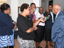Fiji Prime Minister Sitiveni Rabuka speaks to reporters after the Media Industry Development Act 2010 was repealed in Parliament on 6 April 2023
