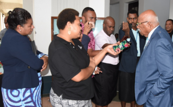 Fiji Prime Minister Sitiveni Rabuka speaks to reporters after the Media Industry Development Act 2010 was repealed in Parliament on 6 April 2023