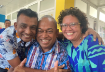 Reporter Rakesh Kumar (from left) and chief editor Fred Wesley from The Fiji Times, and editor Samantha Magick of Islands Business