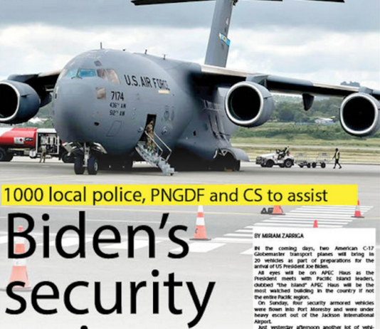 How the PNG Post-Courier covered the security build up today for US President Biden's visit