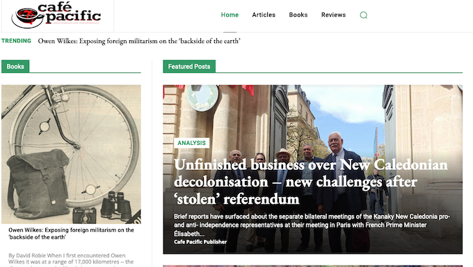 Journalist David Robie launches new open access Café Pacific website A section of the Café Pacific front page