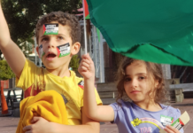 Palestinian-Kiwi children at the Nakba Day rally in Auckland's Aotea Square yesterday