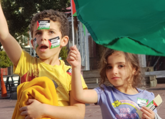 Palestinian-Kiwi children at the Nakba Day rally in Auckland's Aotea Square yesterday