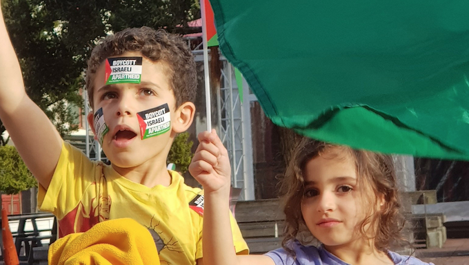 Palestinian-Kiwi children at the Nakba Day rally in Auckland's Aotea Square yesterday