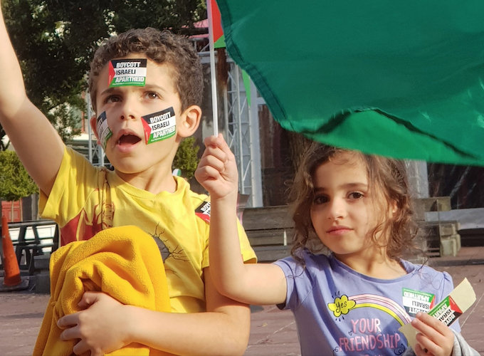 Palestinian-Kiwi children at the Nakba Day rally in Auckland's Aotea Square yesterday