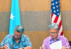 FSM Chief Negotiator Leo Falcam Jr (left) and US Presidential Envoy Joseph Yun in Pohnpei