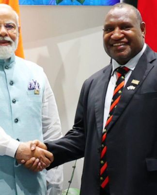 India's Prime Minister Narendra Modi (left) with PNG Prime Minister James Marape