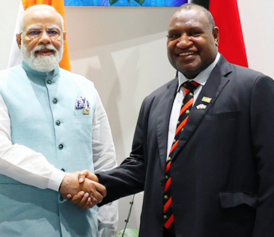 India's Prime Minister Narendra Modi (left) with PNG Prime Minister James Marape