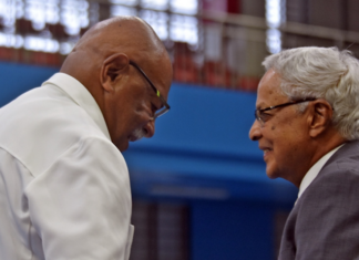 Prime Minister Sitiveni Rabuka with former prime minister Mahendra Chaudhry