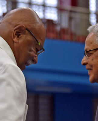 Prime Minister Sitiveni Rabuka with former prime minister Mahendra Chaudhry