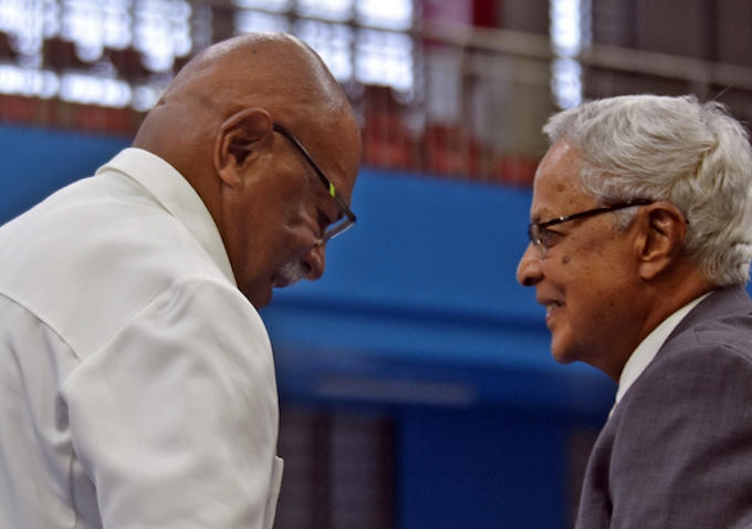 Prime Minister Sitiveni Rabuka with former prime minister Mahendra Chaudhry