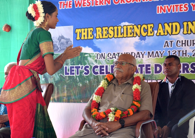 Dipshika Raj traditionally welcomes Prime Minister Sitiveni Rabuka