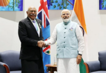 Fiji Prime Minister Sitiveni Rabuka and his Indian counterpart Narendra Modi in Port Moresby