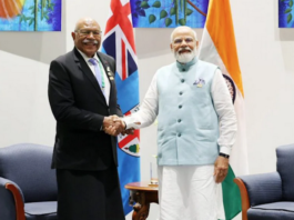 Fiji Prime Minister Sitiveni Rabuka and his Indian counterpart Narendra Modi in Port Moresby