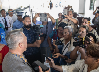 Samoan local media in a doorstep with former police commissioner, Fuiavaili'ili Egon Keil