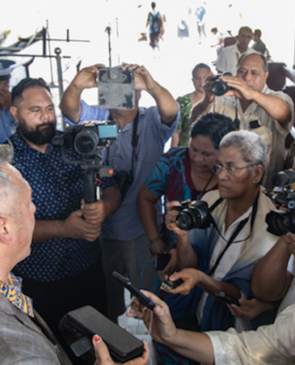 Samoan local media in a doorstep with former police commissioner, Fuiavaili'ili Egon Keil
