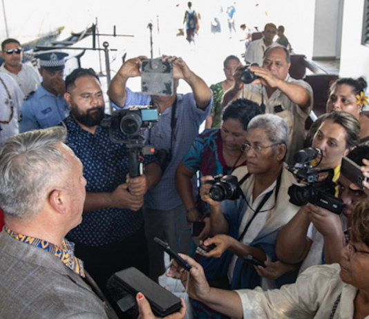 Samoan local media in a doorstep with former police commissioner, Fuiavaili'ili Egon Keil