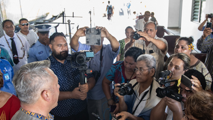 Samoan local media in a doorstep with former police commissioner, Fuiavaili'ili Egon Keil