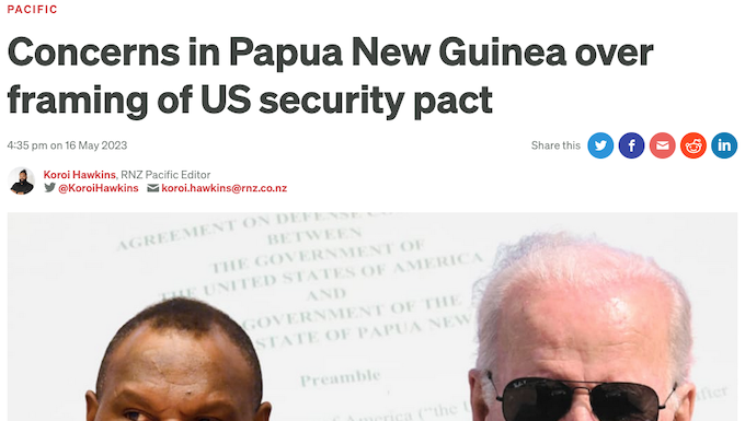 How RNZ Pacific reported the draft US security pact with Papua New Guinea 160523