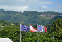 Three flags in Tahiti