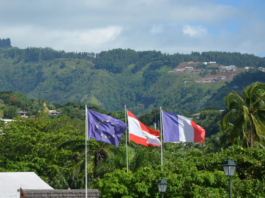 Three flags in Tahiti