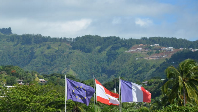 Three flags in Tahiti