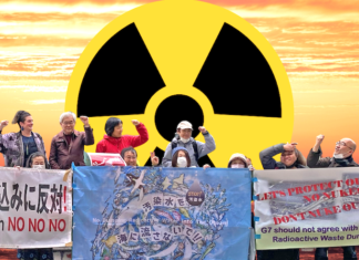 Australian anti-nuclear activist Nat Lowrey (left) joined activists from Japan, Tonga and Fiji in Sapporo, Japan,