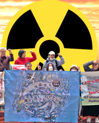 Australian anti-nuclear activist Nat Lowrey (left) joined activists from Japan, Tonga and Fiji in Sapporo, Japan,