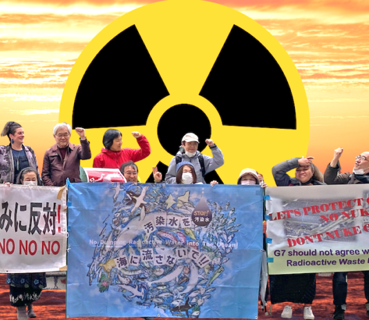Australian anti-nuclear activist Nat Lowrey (left) joined activists from Japan, Tonga and Fiji in Sapporo, Japan,
