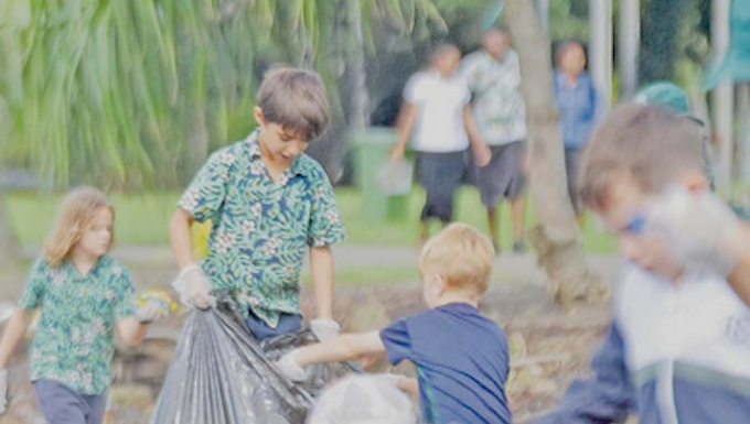 International Primary School Suva students cleaning up at the My Suva Picnic Park along the Nasese foreshore in the Fiji capital this week