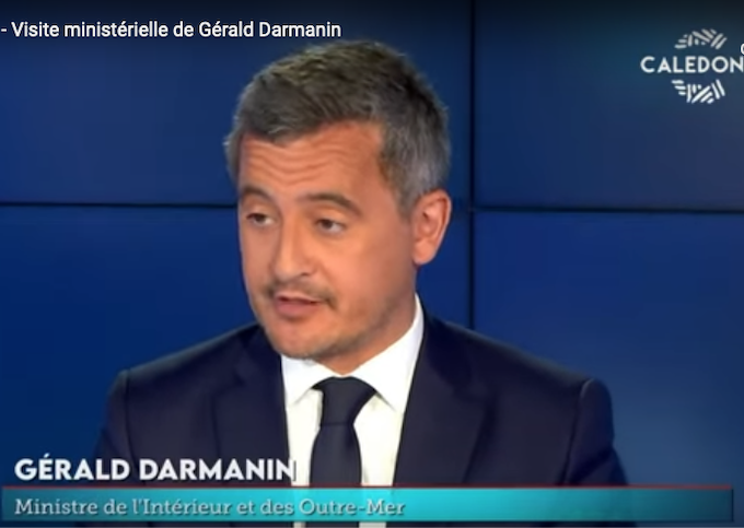 French Overseas Minister Gerald Darmanin speaking on Caledonia TV