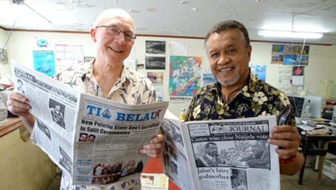 Pacific journos urged not to let geopolitics ‘skew their narratives’ Marshall Islands Journal Giff Johnson and Tia Belau publisher Moses Uludong