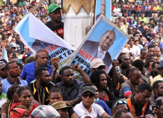 A Papuan protest against the "criminalisation" of Governor Lukas Enembe of Papua province