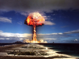 A French nuclear explosion at Moruroa atoll in 1970