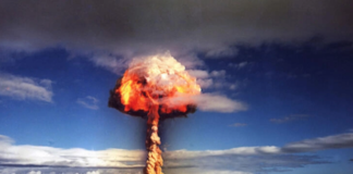 A French nuclear explosion at Moruroa atoll in 1970