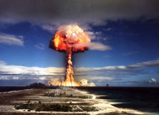 A French nuclear explosion at Moruroa atoll in 1970