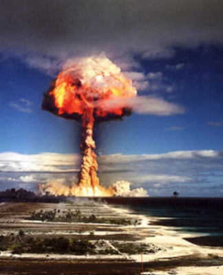 A French nuclear explosion at Moruroa atoll in 1970