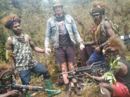 New Zealand pilot Phillip Mehrtens was photographed with his rebel captors in Indonesia's Papua region