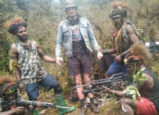 New Zealand pilot Phillip Mehrtens was photographed with his rebel captors in Indonesia's Papua region