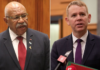 Prime Ministers Sitiveni Rabuka of Fiji (left) and Chris Hipkins of New Zealand